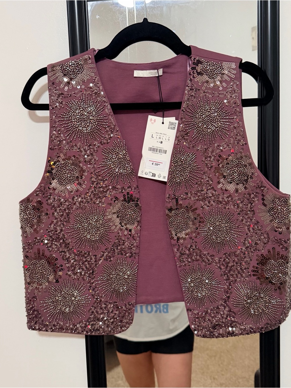 Zara Mauve Embellished Sleeveless Vest